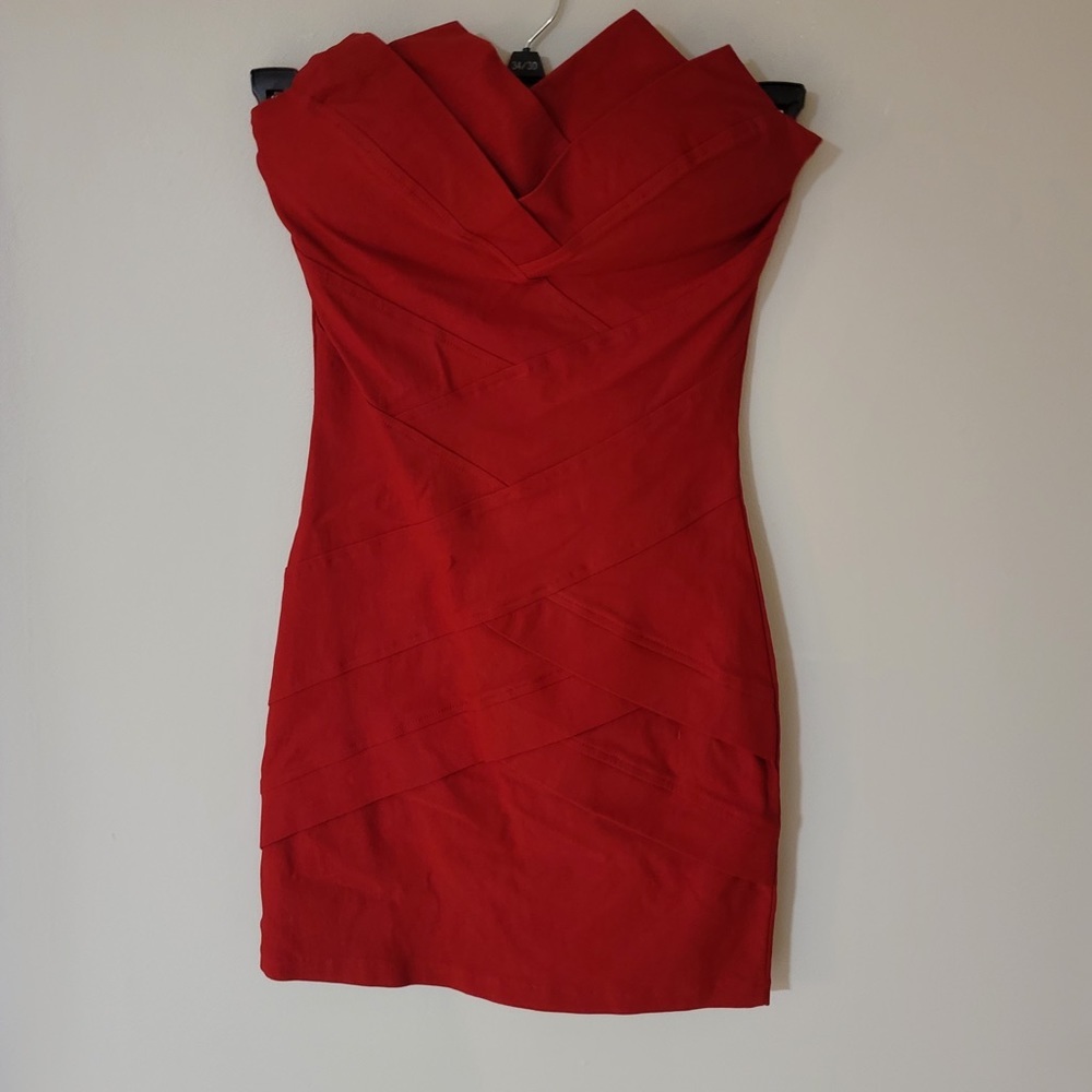 Strapless red dress